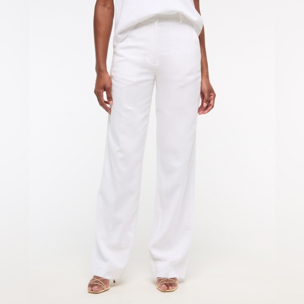 Abercrombie & Fitch White Linen Blend Wide Leg Pants